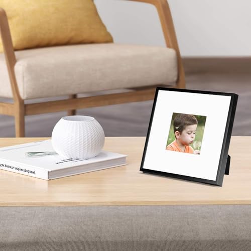 Frametory 2 Pack 8x8 Aluminum Frame with Mat for 4x4 Photo, Black