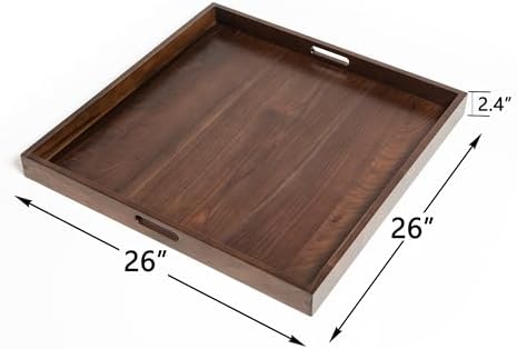26" Square Handmade 2XL Black Walnut Ottoman Tray with Handle