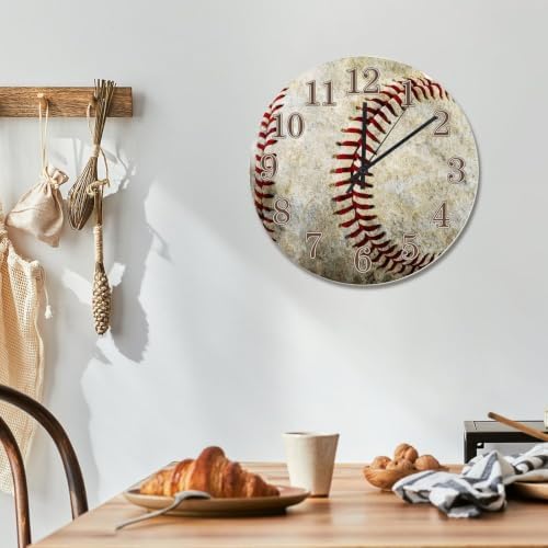 ArogGeld Baseball Sport Wall Clock Cute Baseball Large Wooden Wall Clocks