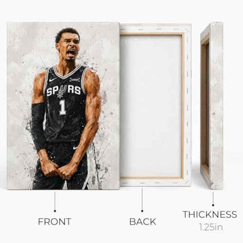 Victor Wembanyama Basketball Canvas Wall Art, Sports Player Poster, 16x20 | Abstract splash ink athletic artwork, motivational sports wall decor for teen boys room, bedroom, living room, gym or office