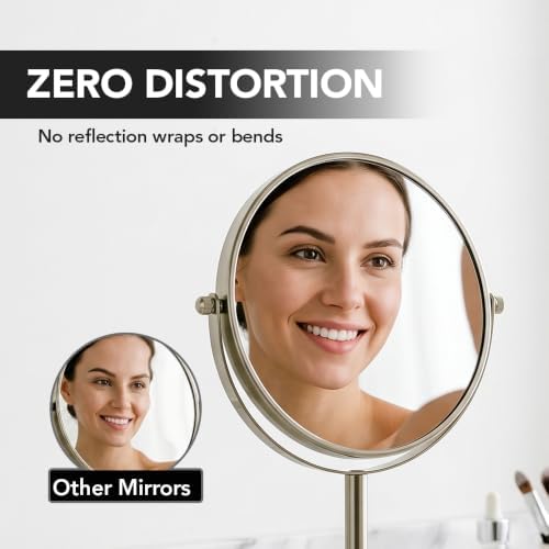 OVENTE 7" Tabletop Magnifying Makeup Mirror, Nickel Brushed MNLCT70BR1X7X | Double Sided Vanity Standing Mount Mirror with 1X/7X Magnification, 360° Rotation, Perfect for Dresser Bedroom Office Desk