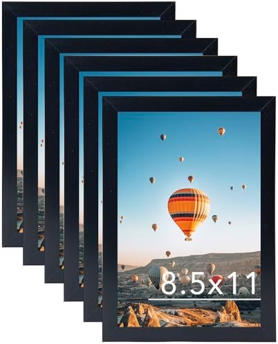 JCJMY 8.5x11 Picture Frame Set of 6 Black for Wall Hanging or Tabletop- Wall Mounting Horizontally or Vertically, 8.5 x 11 Wall Gallery Poster Photo Frame for 8 by 11 Photo,6 Pack,Black