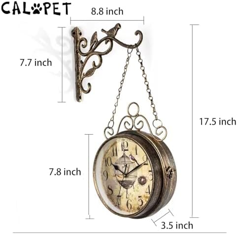 Retro Rust Wall Clock, 8" Double Sided Vintage Antique Hanging Clocks