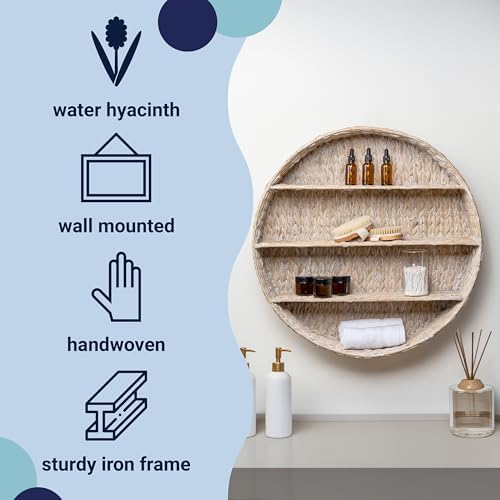 happimess Annulus 3-Shelf Circular Hyacinth Wall Rack 24.6", White Wash