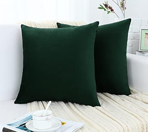 Jeneoo Set of 2 Decorative Throw Pillow Covers Soft Velvet Comfy Solid Couch Cushion Cover Decor (Army Green, 14 x 14 Inches)
