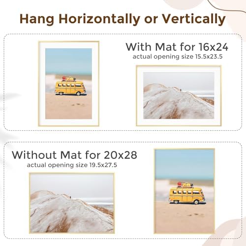 Fun Memories 20x28 Picture Frame, 20 x 28 Metal Poster Frame with Mat for 16x24 Photo - HD Tempered Glass - Vertical and Horizontal Display