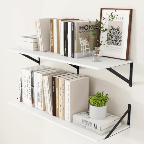Heimlove 36W x 12D Deep Floating Shelves Set of 2 White