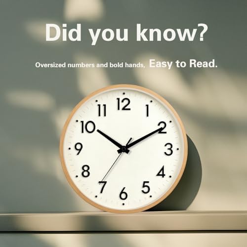 Mosewa Small 8 Inch Wall Clock Battery Operated Silent Non Ticking Analog | Beige modern clock; oversized 3D easy-read dial for kitchen, bedroom & office; 1 AA battery (not included)