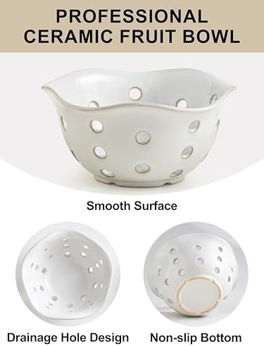 Gomakren Fruit Basket, 7.6in Berry Bowls Colander with Holes Set of 2 White
