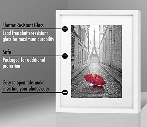 Americanflat 11x14 Picture Frame with Shatter-Resistant Glass - Use as 8x10 Frame with Mat or Display 11x14 Photo Without Mat - Signature Collection - Picture Frames for Wall Display - White