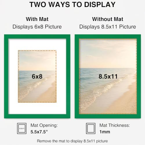 Vittanly 8.5x11 Picture Frames Set of 5, Certificate Frame, Green