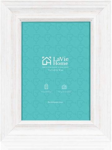 LaVie Home 5x7 Picture Frames (3 Pack, Distressed White Wood Grain) Rustic Photo Frame Set with High Definition Glass for Wall Mount & Table Top Display