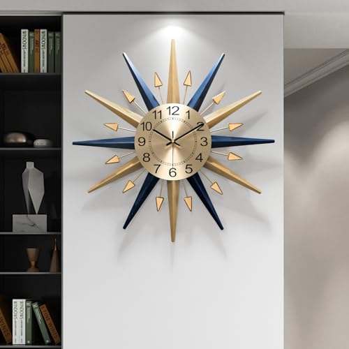 Starburst Large Wall Clock,Mid Century Decorative Wall Clock Modern Silent Clock Battery Operated for Living Room/Kitchen/Entryway/Bedroom/Office/Dinning Room Metal Wall Decor