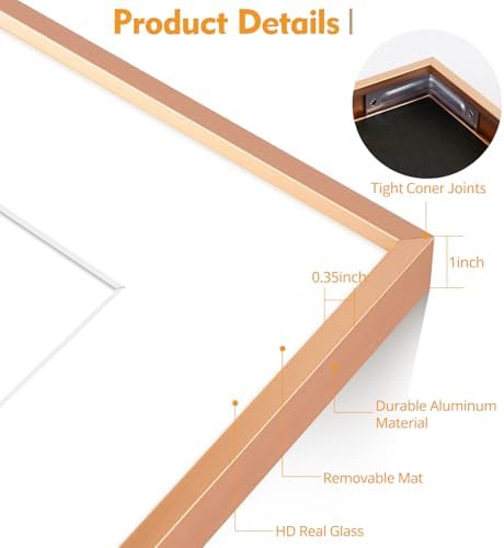Golden State Art 12x16 Rose Gold Aluminum Frame, Real Glass, Mat Fits 11x14