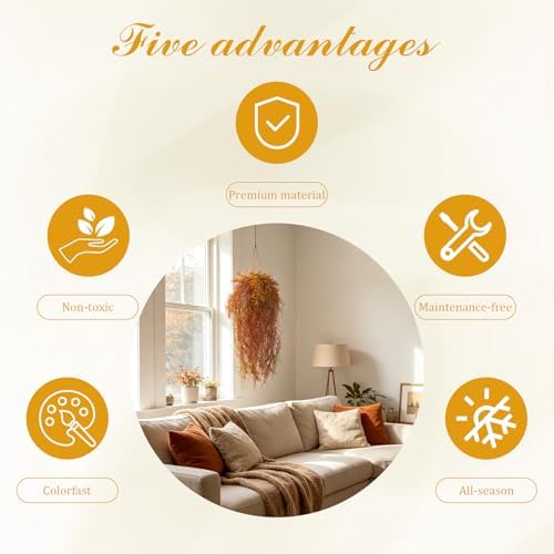 dallisten 4Pcs Autumn Fake Hanging Fern Plants for Outdoors, UV Resistant Artificial Ferns Fall Vines Faux Trailing Plants for Indoor Wall Porch Home Thanksgiving Halloween Decor(4PCS Orange Ferns)