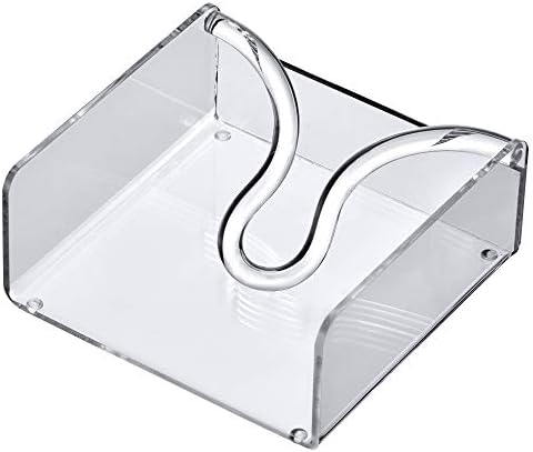 Amazing Abby Acrylic Luncheon Napkin Holder (6.5"x6.5"), Clear Plastic Napkin Dispenser with Weighted Arm and Non-Slip Pads, Great for Kitchen Counter, Dining Table, Bathroom Vanity, and More