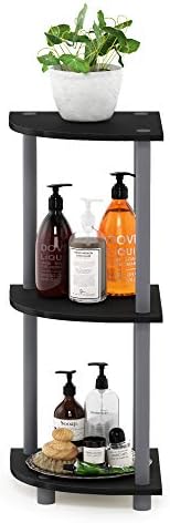 Furinno TURN-N-TUBE Corner Shelf, 3-Tier Corner Bookshelf, Display Storage Shelves with Open Shelves, for Organization and Storage, Living Room, Home Office, Garage, Black