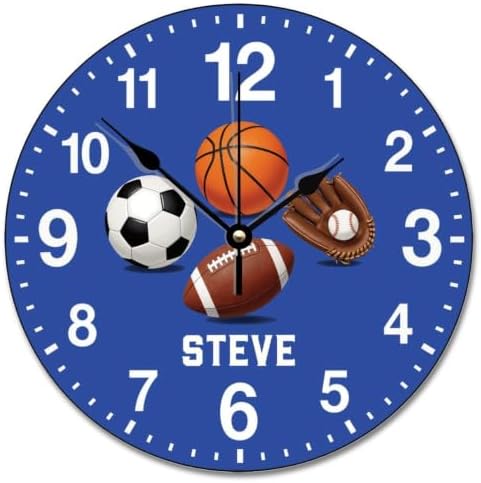 Custom Sports Ball Kids Wall Clock Personalized Name Clock for Boys