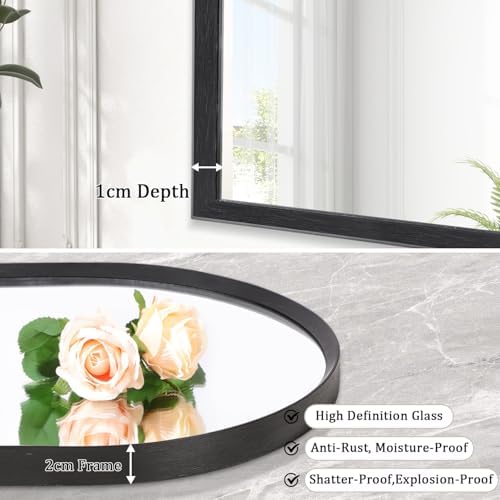 Arch Bathroom Mirror, Wall Mounted Mirror, Black Vanity Wall Mirror Metal Frame Home Decor for Bedroom, Entryway, Living Room 20"x16"