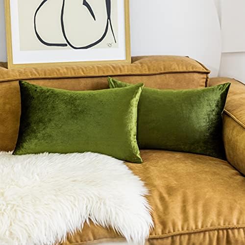 Home Brilliant Velvet 12x20 Throw Pillow Covers Rectangular Oblong Pillowcases Pillow Covers for Office Lounge Nursery Decor, Set of 2, 12 x 20 (30x50cm), Avocado Green