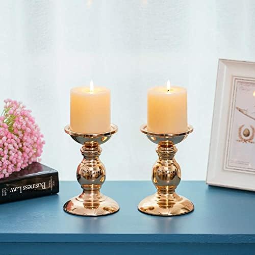 Nuptio Pillar Candle Holders, Wedding Centerpieces Metal Candle Holder Candles Stand Decoration Ideal for Weddings Special Events Parties Living Room (10 x S, Gold)
