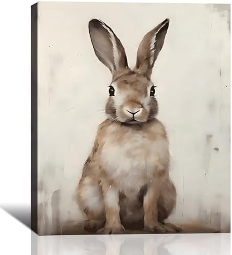 Vintage Rabbits Portrait Canvas Wall Art, Brown Easter Canvas Art for Living Room, Fireplace Wall Decor, Framed Spring Bunny Poster Prints for Bedroom Bathroom Holiday Decoration