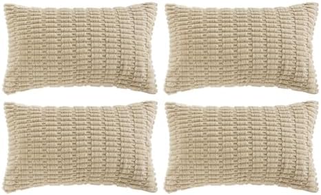 Fancy Homi 4 Packs Decorative Throw Pillow Covers for Living Room Couch Bed, Modern Farmhouse Boho Home Décor Accent Cushion Case, 24" x 16", Tan