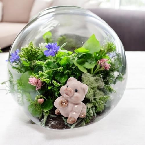 WitnyStore 1½" Pink Sit Pig Lift Hoof Ceramic Figurine Terrarium Decoration Collectible Statue for Adult Collectors Handcrafted Porcelain Ornament Sculpture Home Room Tabletop Decor