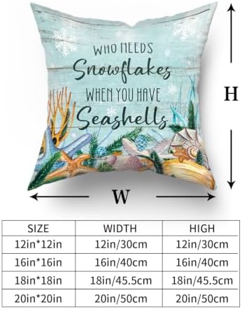 Giwawa Coastal Christmas Pillow Covers Set of 2, Blue Nautical Seashell Xmas Winter Snowflakes Throw Pillow Cases 16x16 Inch, Double Sided Square Cushion Covers for Sofa Couch Bedding Decor