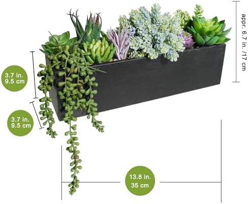 Winlyn 14" Artificial Succulent Plants Arrangement Assorted Faux Succulents in Rustic Black Rectangular Wooden Planter Box Faux Potted Plant Decor for Farmhouse Home Windowsill Shelf Table Centerpiece