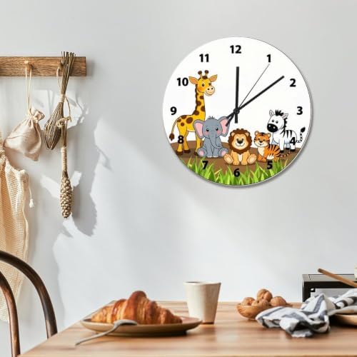Cute Jungle Baby Animal Wall Clock for Kids Funny Nursery Wood Clock
