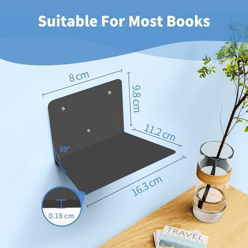 FENTEC 6 Pack Black Invisible Floating Bookshelves for Wall Mounted