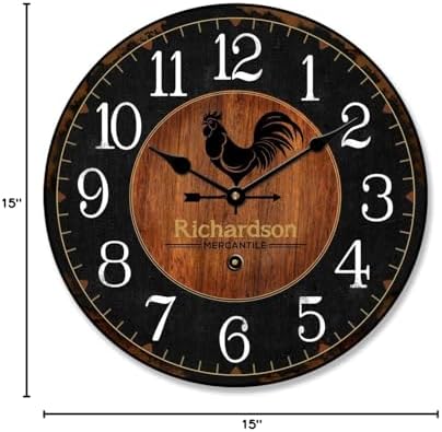 Black & Wood Rooster Wall Clock 2 | Ultra Quiet Quartz Mechanism | Hand Made in USA Beautiful Crisp Lasting Color | Comes in 8 Sizes | 15-Inch