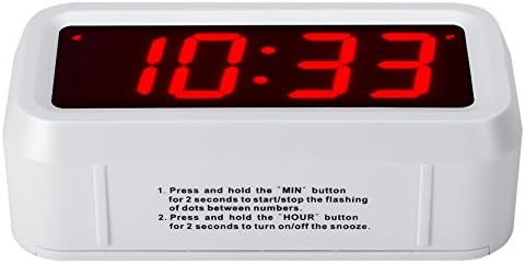 Digital Alarm Clock Battery Operated with LED Display for Bedrooms, Long Battery Life for 12 Months, 3 Brightness Adjustable, 12/24 Hour, Snooze, White Case with Red Digits