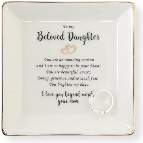 HOME SMILE Gifts for Daughter From Mom Ring Dish Jewelry Tray,Birthday Mother's Day　Gifts for Adult Daughter -I Love You Beyong Words,Your Mom