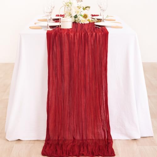 Red Gauze Cheesecloth Table Runner 10ft Boho Annniversary Party Decor