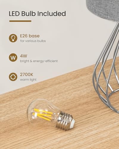 Small Table Lamp, Bedside Lamp with Gray Linen Lampshade & Silver Metal Base, Modern Nightstand Lamp, Little Cute Desk Lamp for Bedroom, Living Room, 2700K LED Bulb Included, SH06TL05