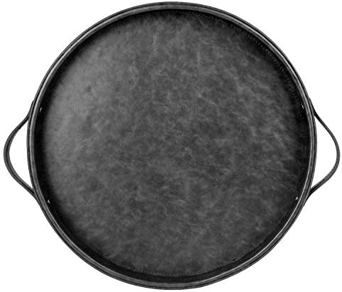 HofferRuffer Top Nocth PU Leather Round Serving Tray, Decorative Serving Tray with Handles, Coffee Tray, Ottoman Tray for Home Or Office, Diameter 14.6-inch (Dark Grey)