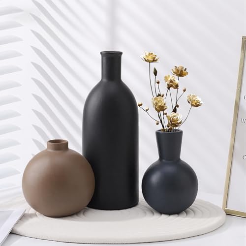 Small Ceramic Vase Set of 3, Boho Modern Flower Vase Room Decor, Farmhouse Decor, Vases for Your Kitchen, Bathroom, Bedroom, Living Room, Office&Shelf Centerpiece Table Decorations Multicolor - 346