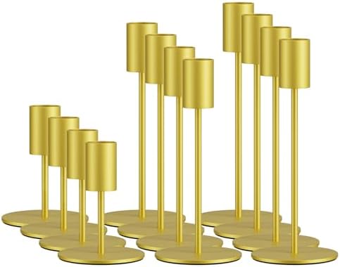zeochyni Set of 12 Gold Taper Candle Holder Bulks for Wedding, Party Decor