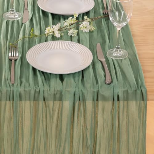 3 Pack Sage Green Cheesecloth Table Runner 10ft Boho Gauze Centerpiece