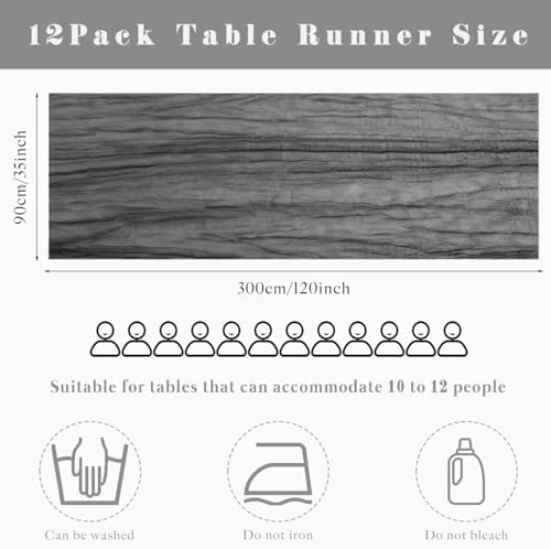 12 Pcs Gray 35 x 120 Inches Long Cheesecloth Table Runner 10FT Runner for Tables Gauze Fabric Boho Table Runner Decoration Rustic Semi Sheer Runner for Wedding Baby Shower Birthday Party (Gray)