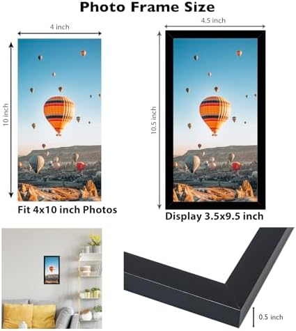 JCJMY 4x10 Picture Frame Set of 6 Black for Wall Hanging or Tabletop, Wall Mounting Horizontally or Vertically, 4 x 10 Wall Gallery Poster Photo Frame with Shatter Resistant Plexiglass, 6 Pack, Black