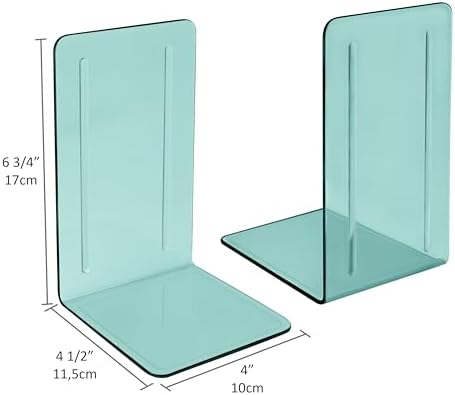 Acrimet Bookends 1 Pair, Clear Plastic Bookends for Shelves or Desktop, Book Holder for Home, Office, Library, School (Clear Green Color)