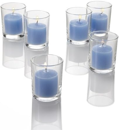 Set of 72 Richland Votive Candles Light Blue Unscented and 72 Clear Glass Eastland Votive Holders