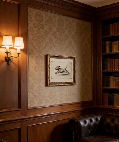 Vintage Gold Framed Wall Art Antique Terrier Sketch Wall Art Running Dog Wall Decor Picture Classic Minimalist Line Dog Poster Print for Living Room Bedroom 9x11in