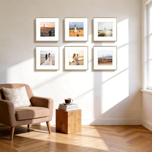 Golden State Art 12x12 Gold Aluminum Frame, Real Glass, Mat Fits 8x8