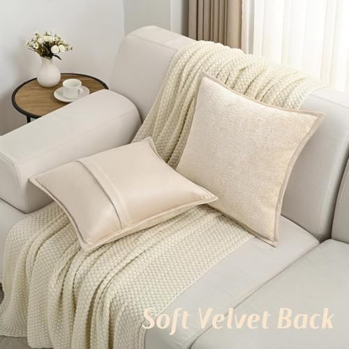 FUTEI Pack of 2 Chenille Soft Throw Pillow Covers 12x20 Inch, Beige