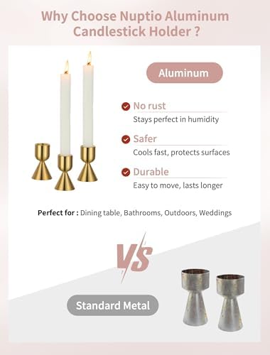 NUPTIO Brass Candlestick Holders Bulk: Solid Aluminum Taper Candleholders