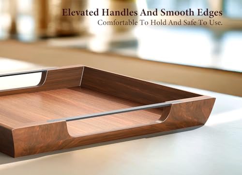 Large Ottoman Tray, 20in Square Acacia Wood Serving Tray with Handle